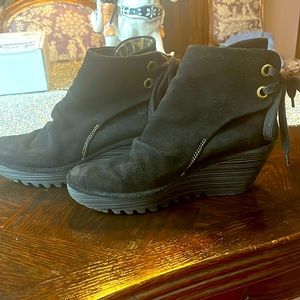 Fly London Yama Black Suede Wedge Ankle Boot